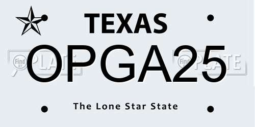 OPGA25 Texas License Plate