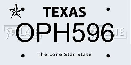 OPH596 Texas License Plate