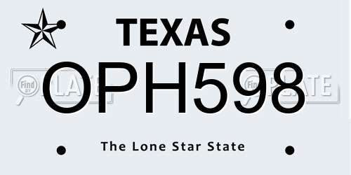 OPH598 Texas License Plate