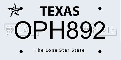 OPH892 Texas License Plate