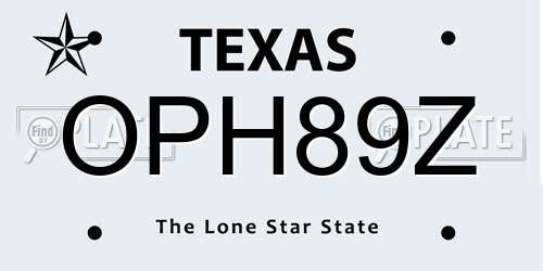 OPH89Z Texas License Plate