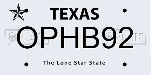 OPHB92 Texas License Plate