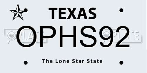 OPHS92 Texas License Plate