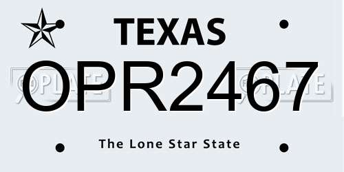 OPR2467 Texas License Plate