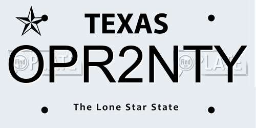 OPR2NTY Texas License Plate