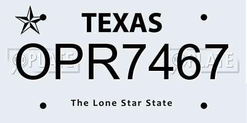 OPR7467 Texas License Plate