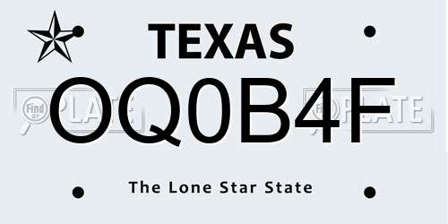 OQ0B4F Texas License Plate