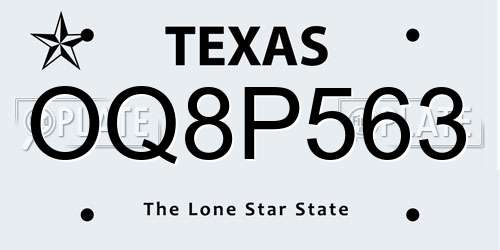 OQ8P563 Texas License Plate