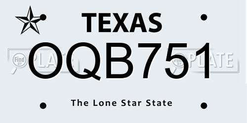 OQB751 Texas License Plate