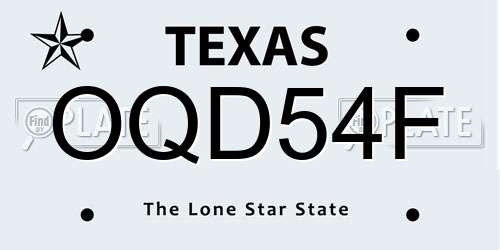 OQD54F Texas License Plate