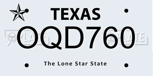 OQD760 Texas License Plate