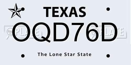 OQD76D Texas License Plate