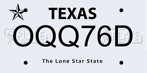 OQQ76D Texas License Plate