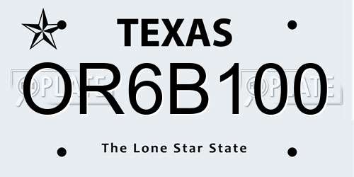 OR6B100 Texas License Plate