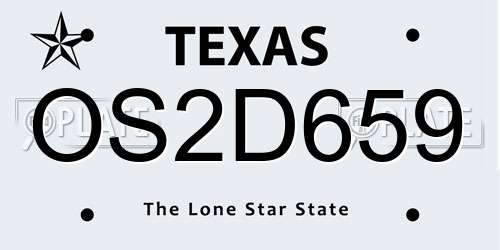 OS2D659 Texas License Plate