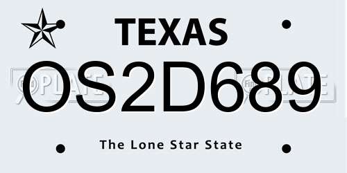 OS2D689 Texas License Plate