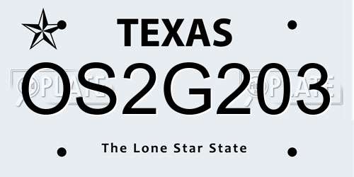 OS2G203 Texas License Plate