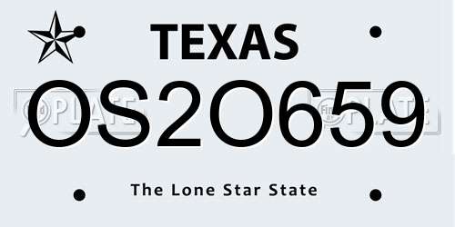 OS2O659 Texas License Plate