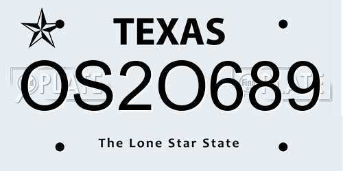 OS2O689 Texas License Plate
