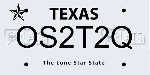 OS2T2Q Texas License Plate