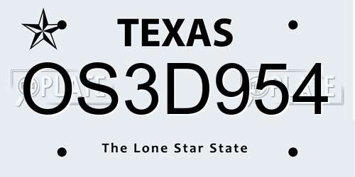 OS3D954 Texas License Plate
