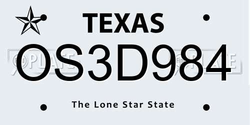 OS3D984 Texas License Plate