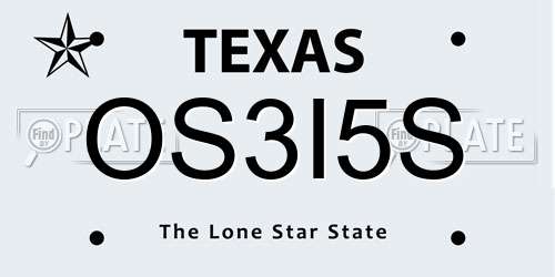 OS3I5S Texas License Plate