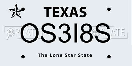 OS3I8S Texas License Plate