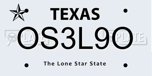 OS3L9O Texas License Plate