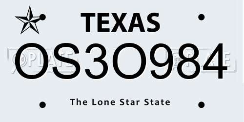 OS3O984 Texas License Plate