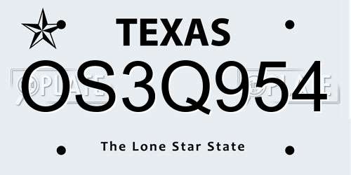 OS3Q954 Texas License Plate