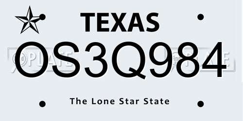 OS3Q984 Texas License Plate