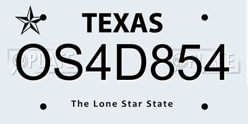 OS4D854 Texas License Plate