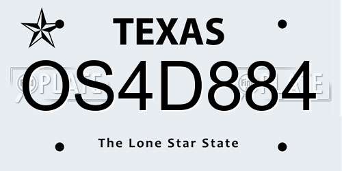OS4D884 Texas License Plate