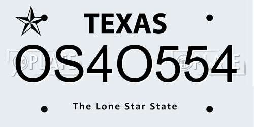 OS4O554 Texas License Plate