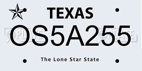 OS5A255 Texas License Plate