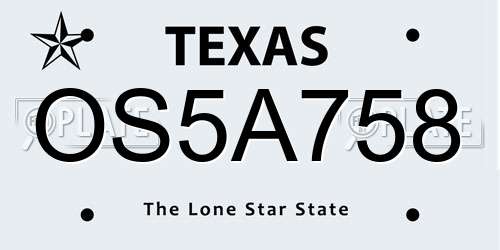 OS5A758 Texas License Plate