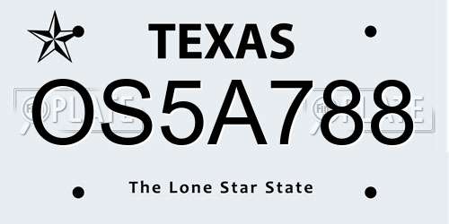 OS5A788 Texas License Plate