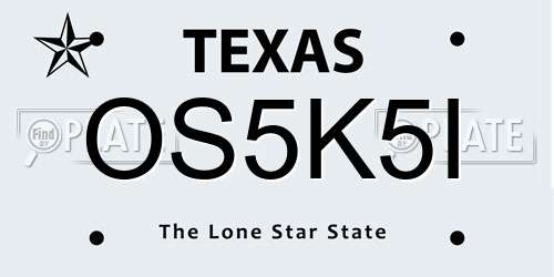 OS5K5I Texas License Plate