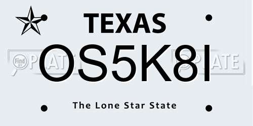 OS5K8I Texas License Plate