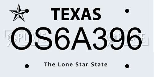 OS6A396 Texas License Plate