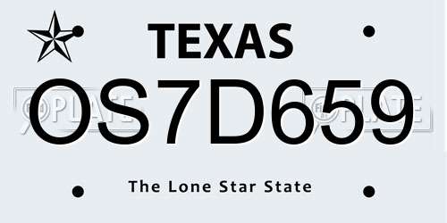 OS7D659 Texas License Plate