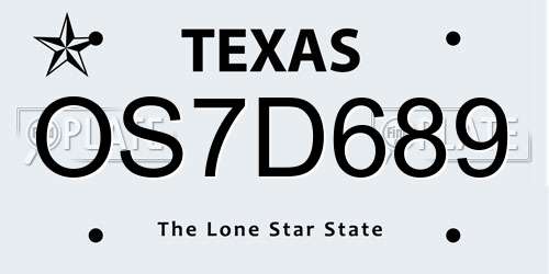 OS7D689 Texas License Plate