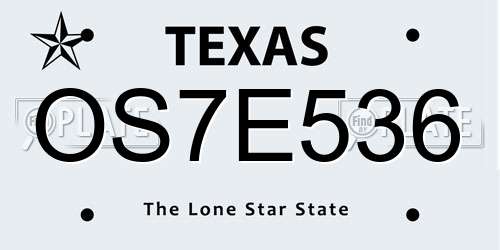 OS7E536 Texas License Plate