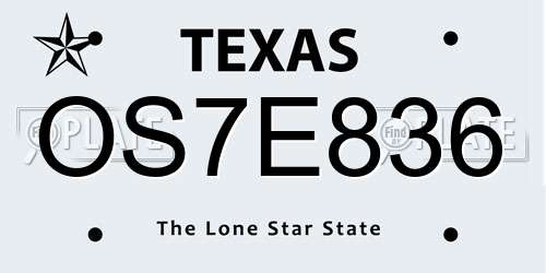 OS7E836 Texas License Plate