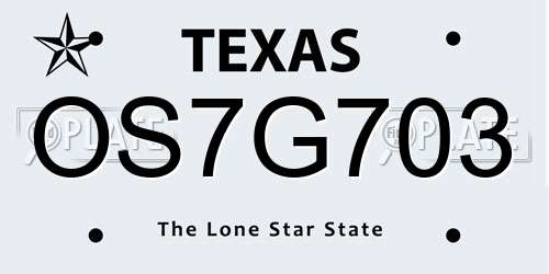 OS7G703 Texas License Plate