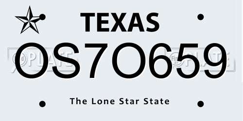OS7O659 Texas License Plate