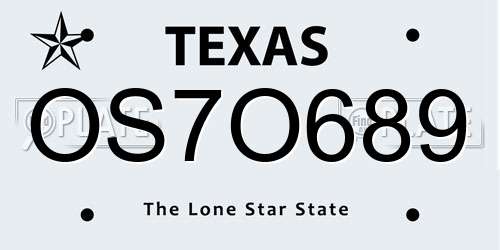 OS7O689 Texas License Plate