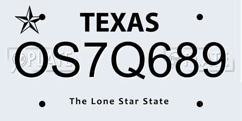 OS7Q689 Texas License Plate
