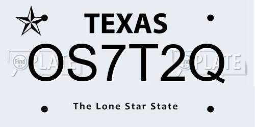 OS7T2Q Texas License Plate